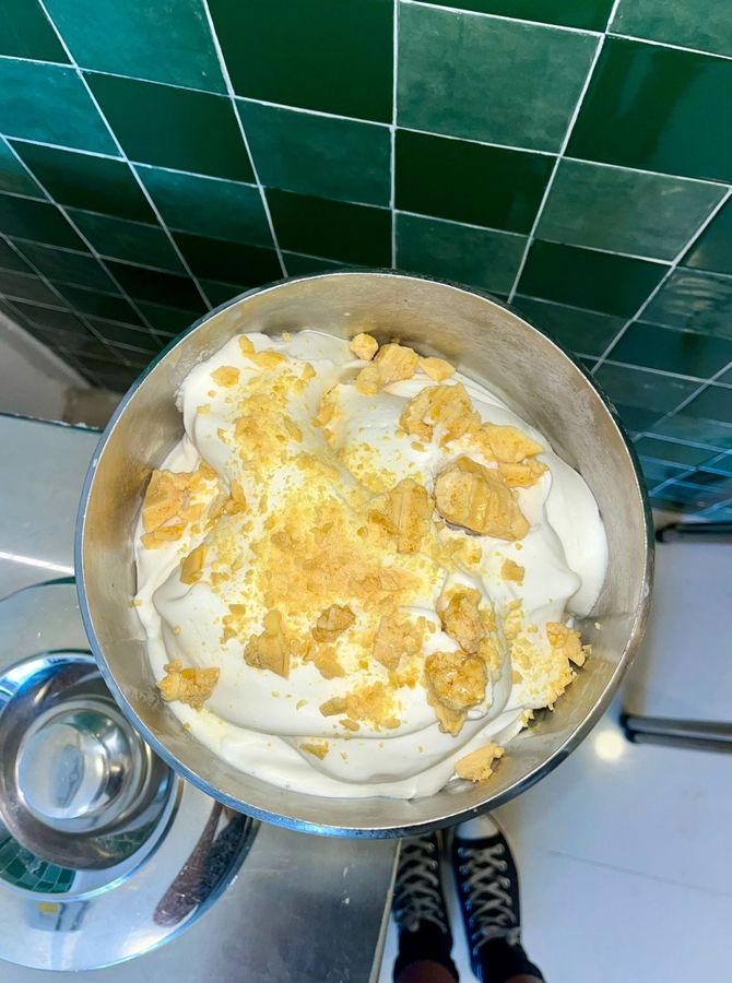Honeycomb gelato being freshly prepared at Honey Gelato Lombok